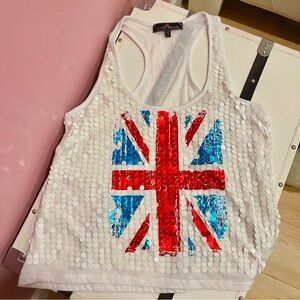 UK Sequined Flag White Top